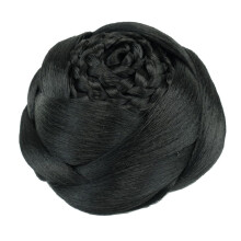 Braided Clip In Hair Bun Black Synthetic Chignon with Secure Fastening for Instant Style