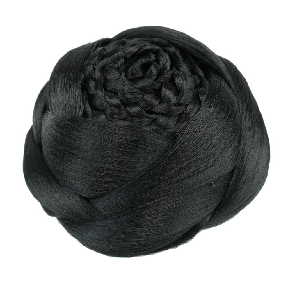 Unisex Black Braided Clip In Hair Bun Synthetic Chignon With Secure Fastening For Instant Style