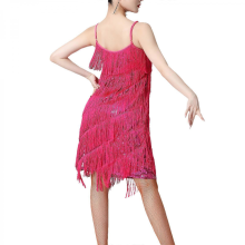 Women Sequin Tassel Dress Dancewear Fringe Latin Dance Dress for Club TangoGoldXL