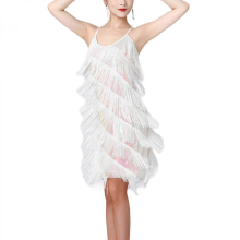 Women Sequin Tassel Dress Dancewear Fringe Latin Dance Dress for Club TangoRed2XL