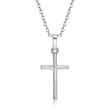 Silver Jesus Cross Pendant Necklace Long Chain Men's Simple Christian Jewelry