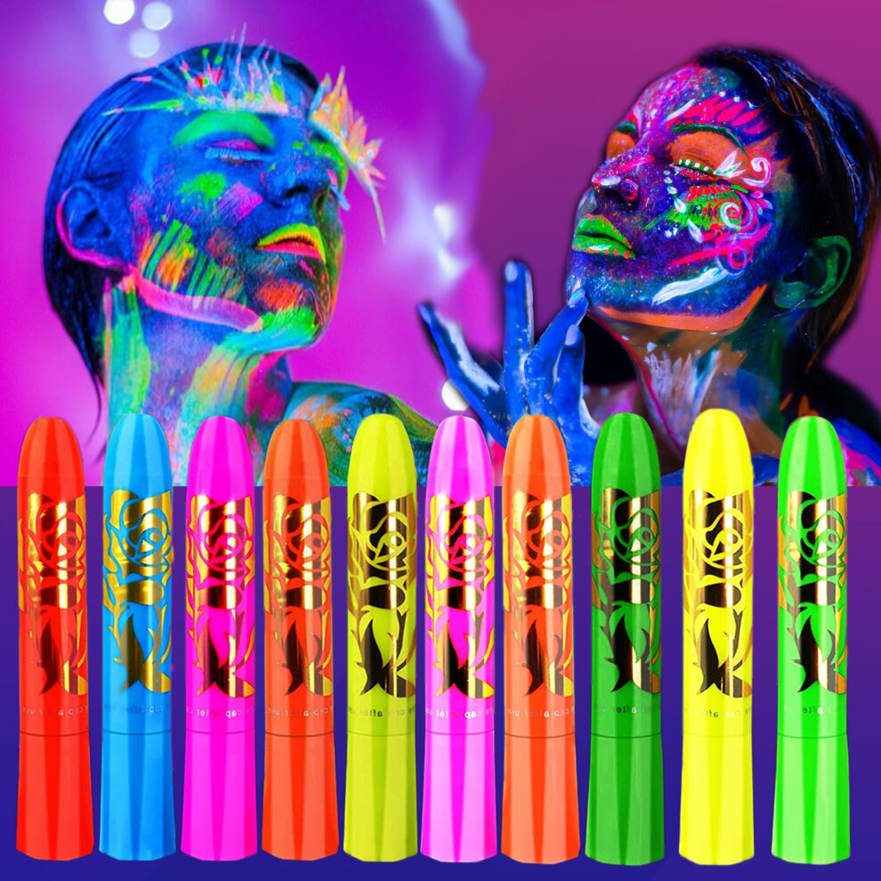 10 Color Glow in the Dark Face and Body Paint Kit for Kids and Adults, Neon Blacklight Makeup