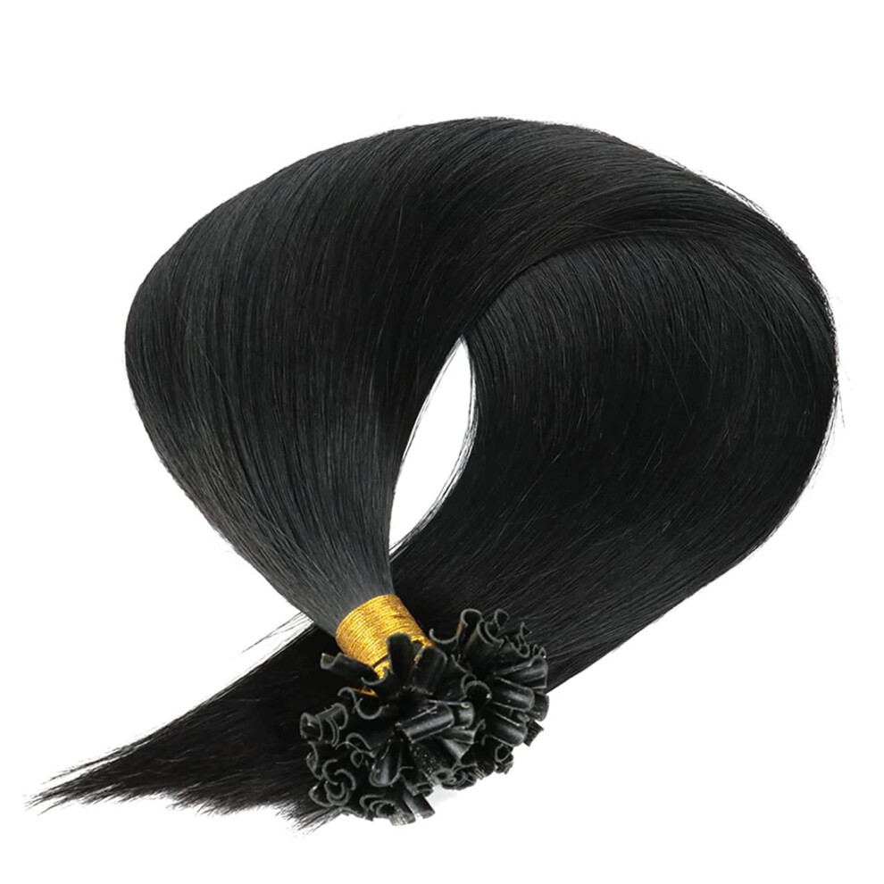 Unisex Black 24 Inch Jet U Tip Hair Extensions, Pre Bonded Keratin Remy Human Hair, 100 Strands 50G
