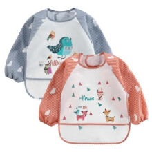 2pcs Waterproof Long Sleeve Bib for Painting with Feeding Apron, Unisex Long Bib for Baby 0-3 yards