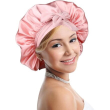 Schlafmütze aus Seide, doppellagig mit Satinfutter und verstellbarem Kordelzug, extra großer Turban für Schläfer