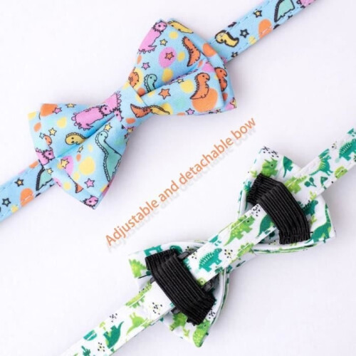 Cat collars with bell and safety clasp - Blue-green dinosaur design 2
