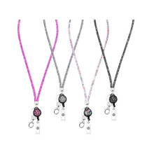 4 Kristallkordel-Halsketten mit einziehbarem Ausweishalter und Schlüsselring, Ausweishalter, glitzernde Strass-Kristallkordel