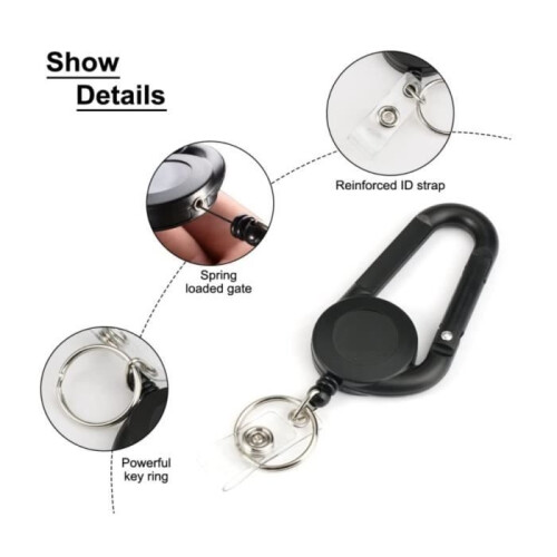 Retractable Keyring - Not specified - 2PCS - Black - Carabiner - Lanyard included 2