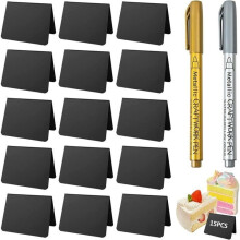 Set of 15 mini chalkboards for writing, mini chalkboard with 2 metallic pens, price boards for weddings, (T)