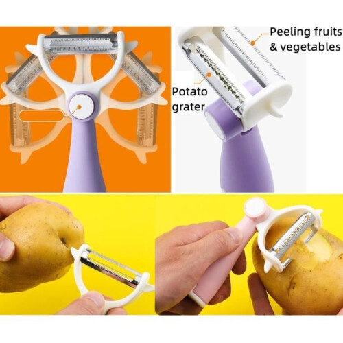 Vegetable Peeler - Multifunctional - Stainless Steel - Ergonomic Handle - Purple - 14.5x7.7cm 2