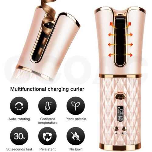 Cordless Curling Iron - Tourmaline Ceramic Heating - LED Digital Display - Gray 1