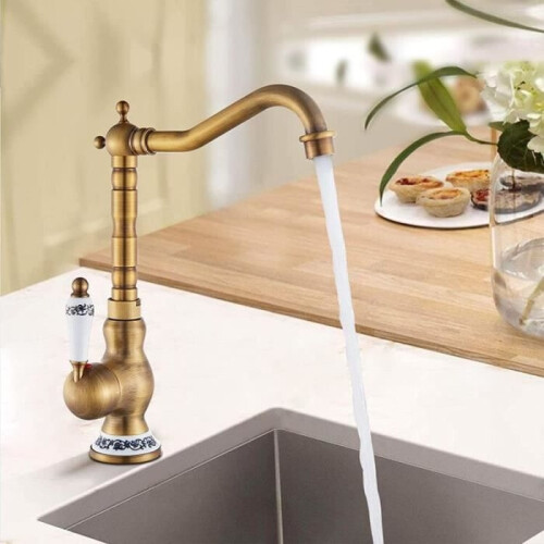 Suguword Retro Basin Baucet - Μονή Χειρολαβή - Βρύση Μπάνιου - Κεραμική Λαβή - Αντίκα ορείχαλκο