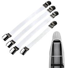 Ironing Board Clips, 4 Pieces Elastic Fasteners for Ironing Board Cover, Corner Bed Support, White