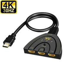 3-Port 4K HDMI Switch, 1-to-3 Splitter, Automatic Switching, Ultra HD Converter, Compatible with PS4/5, Xbox, Blu-ray, TV Box, 3D