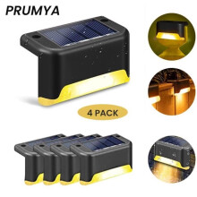 PRUMYA Solarleuchten für den Außenbereich für Zäune, Treppen und Terrassen – Schwarz – 4er-Pack