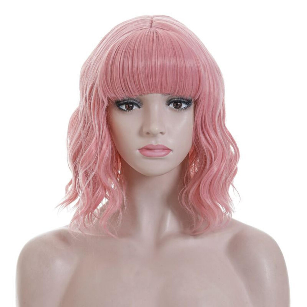 Unisex Short Wavy Synthetic Wig For Women With Air Bangs, Heat Resistant Fiber, Natural Hairline Design