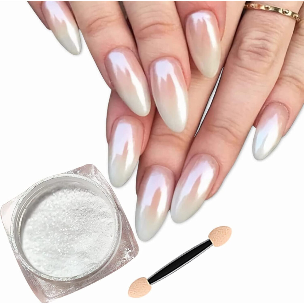 White Chrome Nail Powder Pearl Mirror Shine Iridescent Pigment Longlasting Metallic Finish Pack Of 1