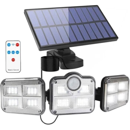 LED Wall Light - Solar Powered - 3 Heads - Motion Sensor - IP65 Waterproof - 122 LEDs