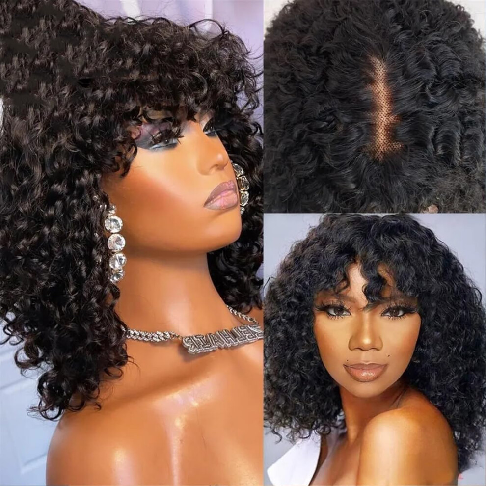 10 Inch Straight Brazilian Human Hair Bob Wig with Bangs for Women 180 Density Natural Look