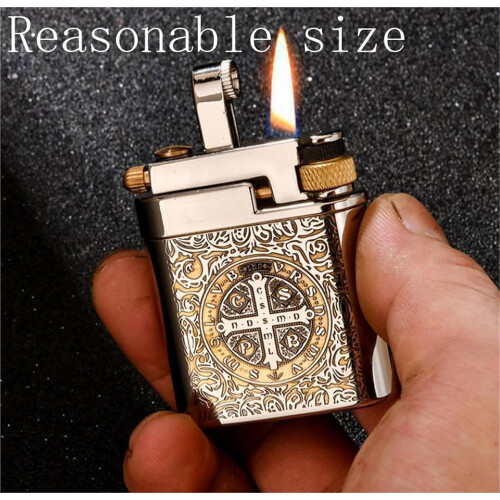 Kerosene Lighter Brass Windproof OldFashioned Retro Style Refillable Fuel OneButton Ignition Gold For Men 1