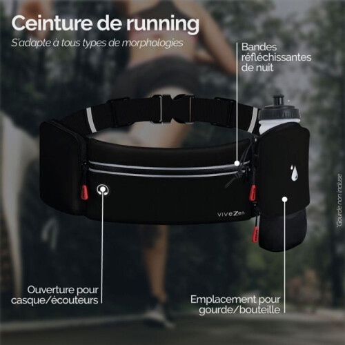 Ζώνη για τρέξιμο, αδιάβροχο αθλητικό fanny pack για τρέξιμο - Μαύρο - Vivezen 1