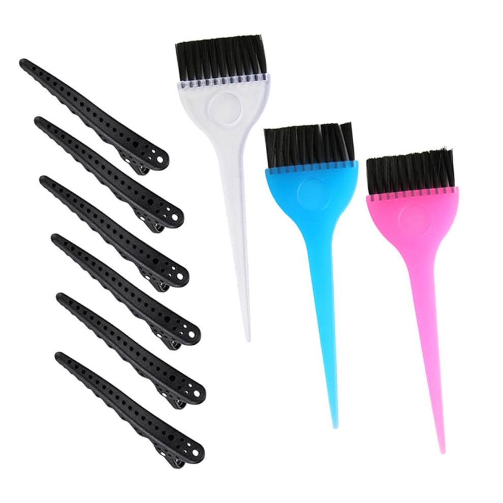 Black Hair Dye Kit With Brushes And Clips For Salon Or Home Highlights And Lowlights, 9Pcs
