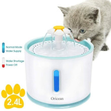 Oricean 2.4L Cat and Dog Water Fountain with Filter and LED Light, Automatic Shut-Off, Silent Pump, White and Grey