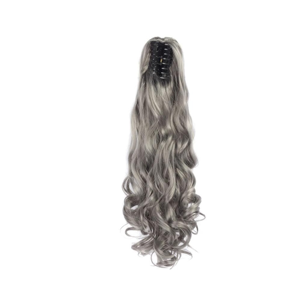 Ponytail Hair Extension 22 Inch Synthetic Wavy Hairpiece with Secure Claw Clip and Frosted Color