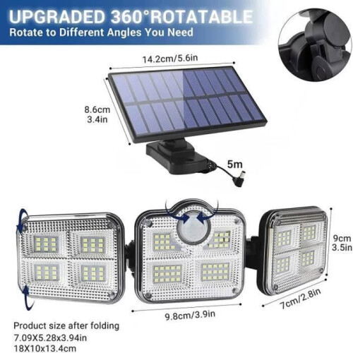 LED Wall Light - Solar Powered - 3 Heads - Motion Sensor - IP65 Waterproof - 122 LEDs 1