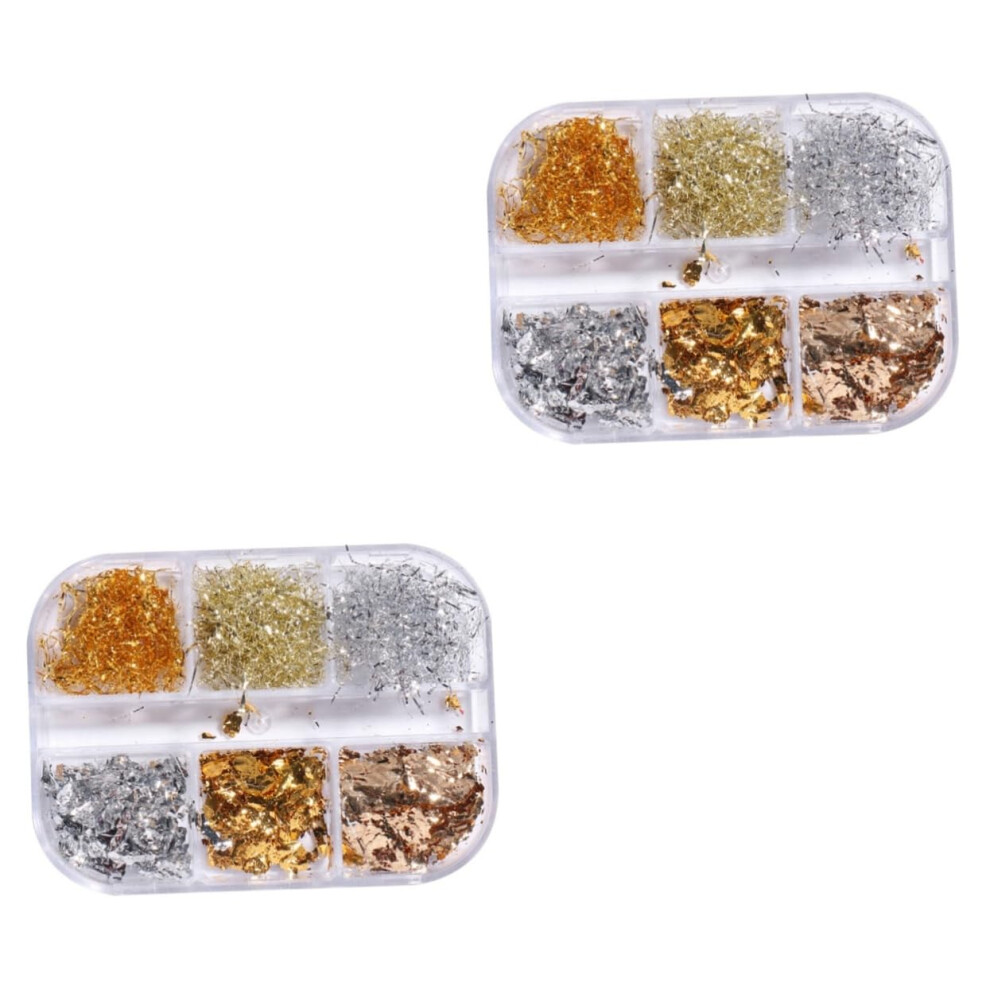 Nail Art Foil with Glitter Flakes Assorted Colors Silver and Gold Foil Decorations for Manicure