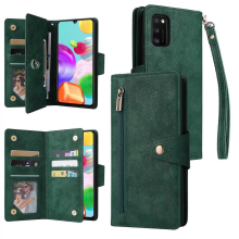 Samsung Galaxy A41 Brieftaschenhülle aus Kunstleder mit Magnetverschluss und Kartenfächern (Grün)