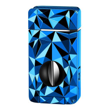 Triple Jet Torch Lighter Blue With Clear Visible Oil Window Windproof Flame Indoor Outdoor Use Butane Not Included