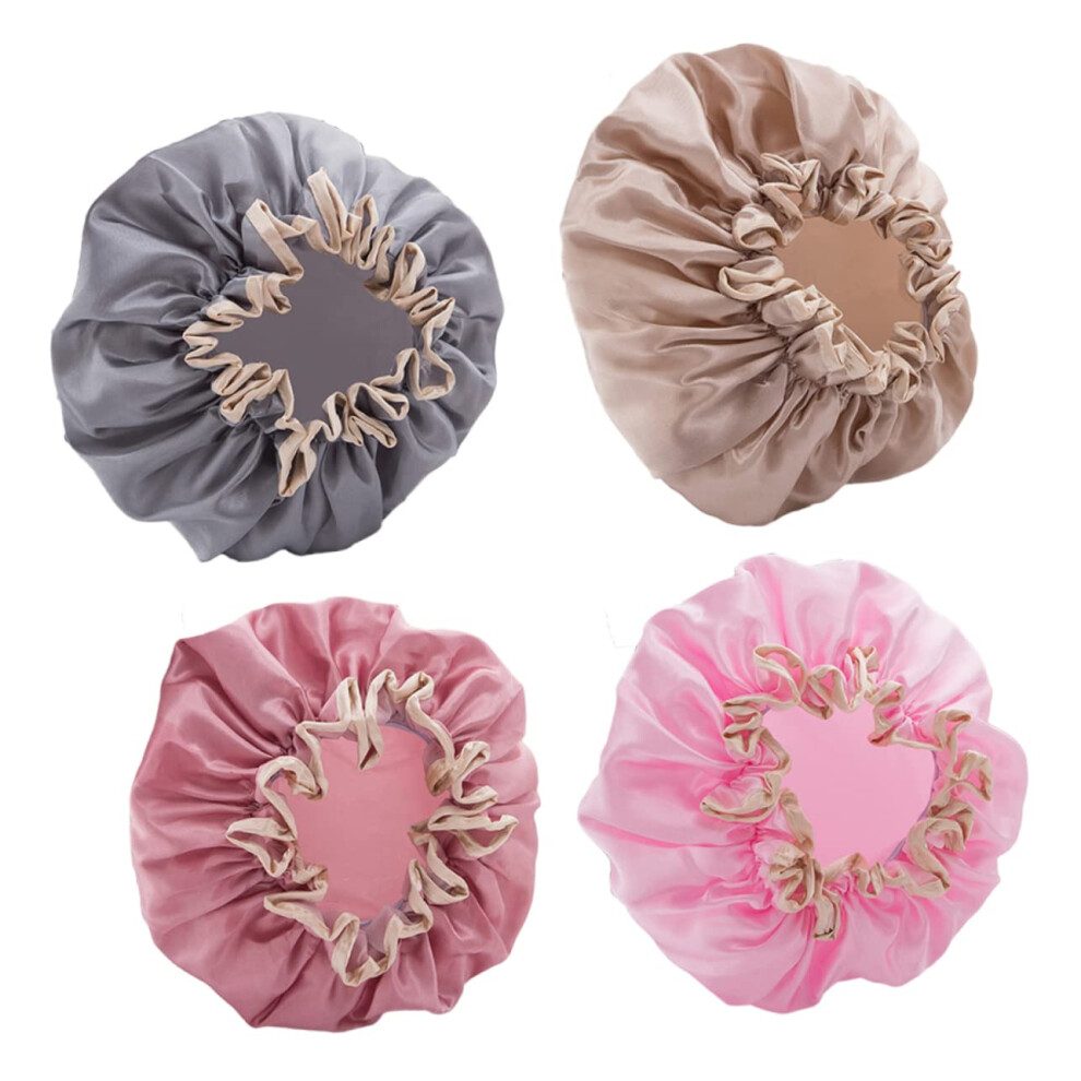 Shower Caps 4pcs Set for Women, Double Waterproof Bath Caps, Hair Protection and Heat Retention-image-OPC-PR5FZ6B-NEW