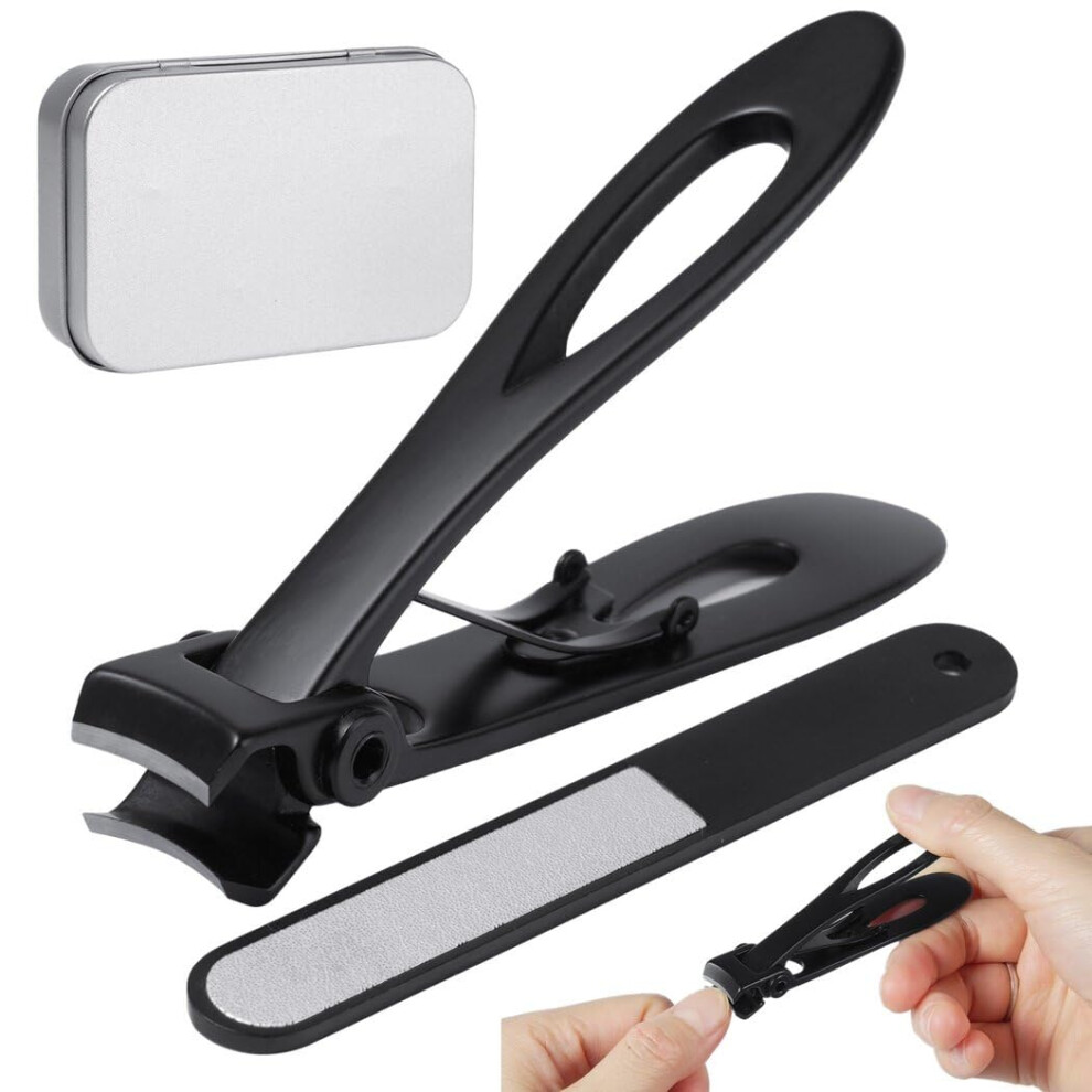 Toenail Clippers for Thick Nails with UltraWide Jaw, Stainless Steel Heavy Duty Nail Cutter with File in Tin Box