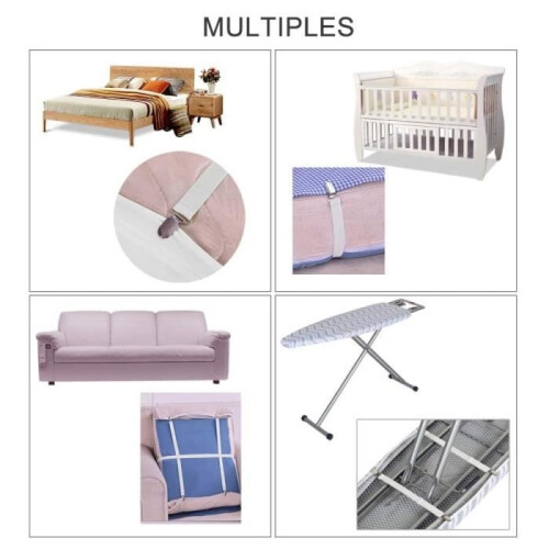 Ironing Board Clips, 4 Pieces Elastic Fasteners for Ironing Board Cover, Corner Bed Support, White 2
