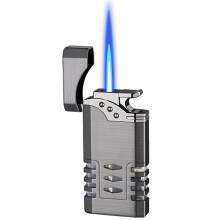 Flame Lighter 2024 Windproof, Direct Injection, Metal Body, Visible Adjustable Flame Indoor Outdoor Black, Butane Not Included