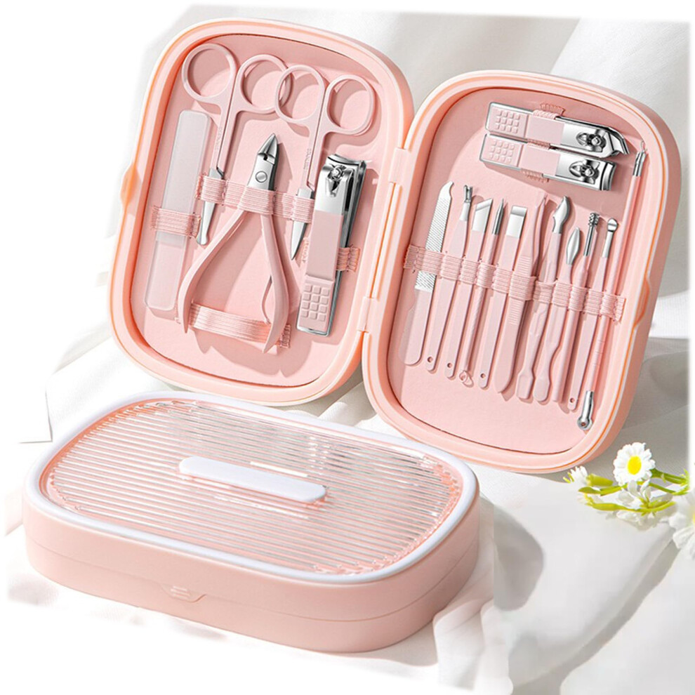 Manicure and Pedicure Set, 18Piece Stainless Steel Nail Clippers Kit with Professional Grooming Tools and Gift Box