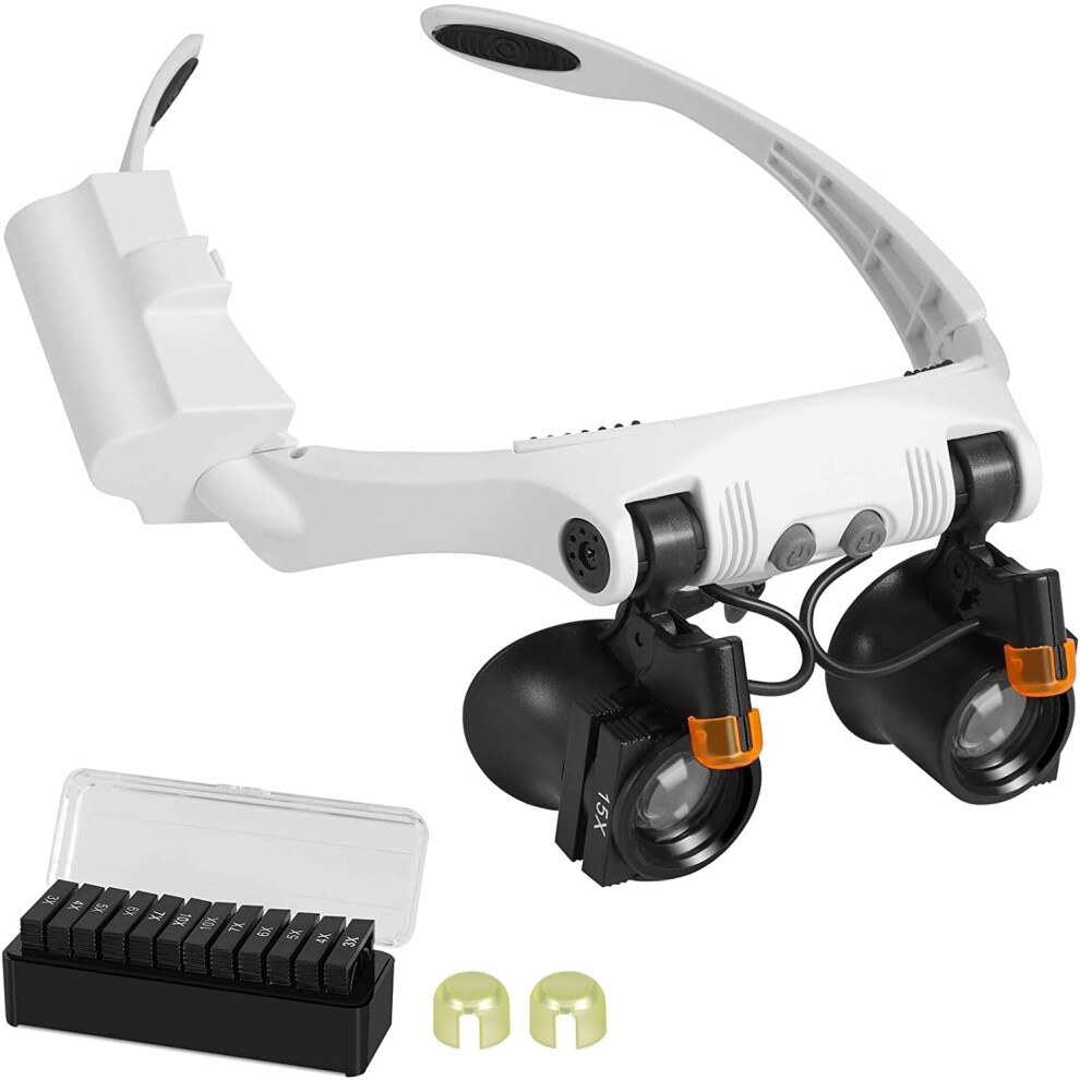 Head Mount Magnifier, Headband LED Illuminated Magnifier with Interchangeable Cold and Warm Lights, Magnifying Glass Lamp