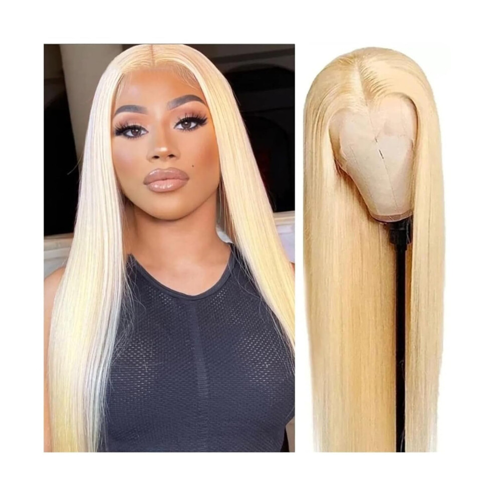 Unisex 613 Honey Blonde Straight Human Hair Lace Front Wig, Pre Plucked 13X4x1 T Part With Baby Hair