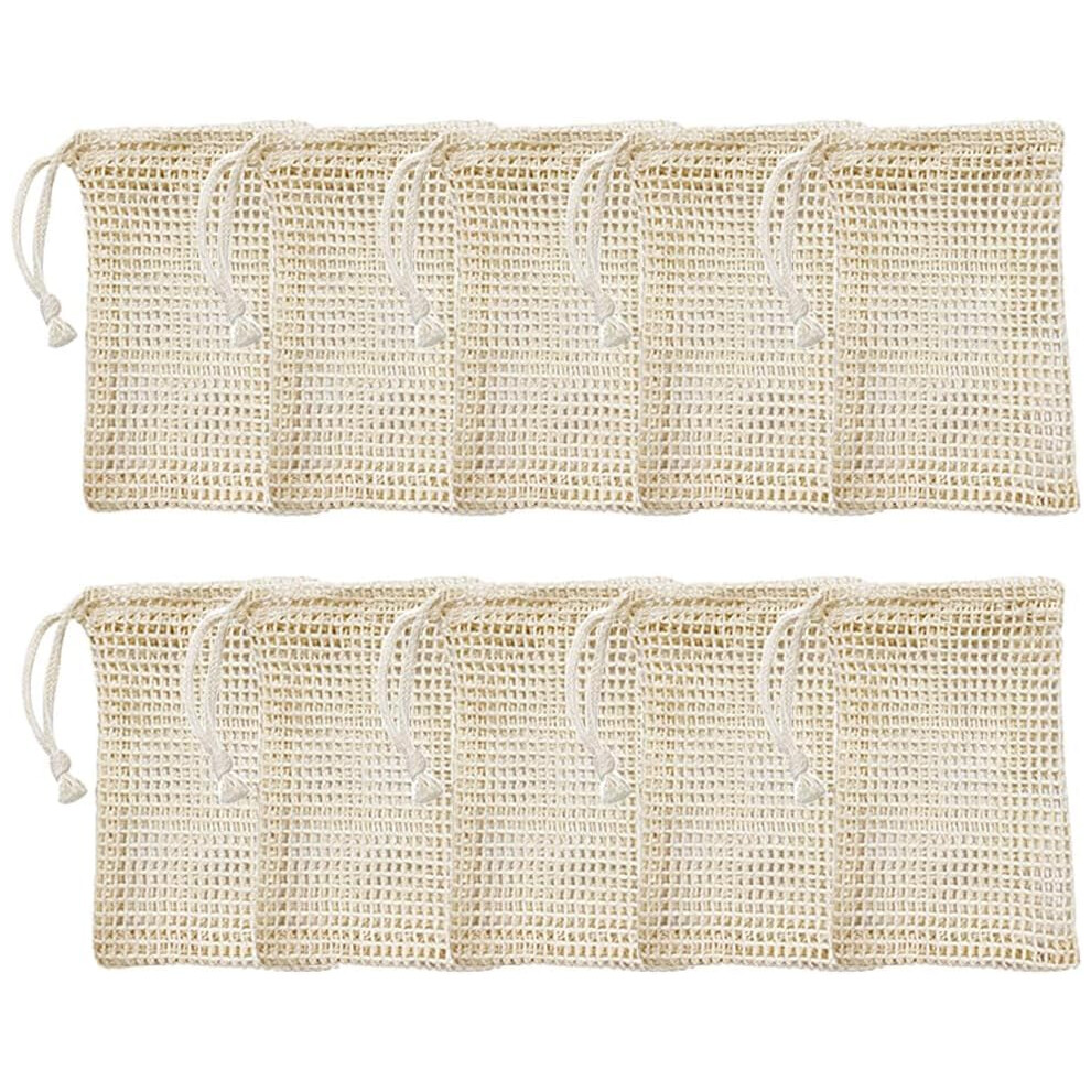 10 Pack Natural Sisal Soap Saver Bags for Shower, Exfoliating Zero Waste Mesh Holder for Bar Soap