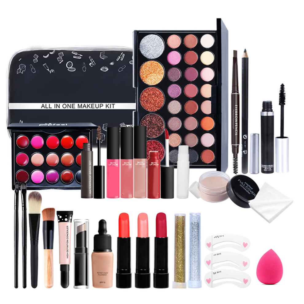 27 Piece Professional Makeup Kit with Brushes and Storage Box for Beginners TravelFriendly