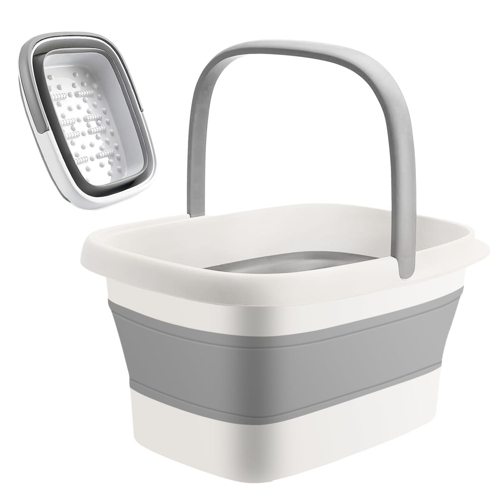 White Collapsible Foot Bath Basin With Massage Rollers, 15L Large Capacity Foldable Foot Soaking Tub