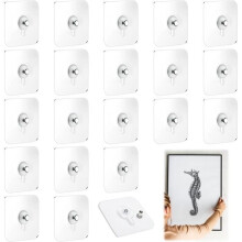 Nail-free picture hooks - Transparent - Pack of 20 - High load capacity