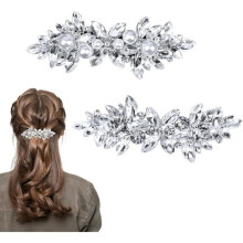 Hair Clip - Women's - Wedding - Silver - Rhinestones - Pearls