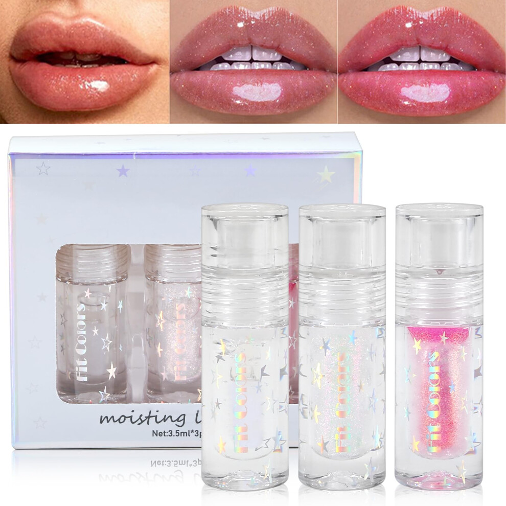 Clear Shimmer Color Changing Lip Plumper Set, Hydrating Volumizing Lip Gloss, 3PCS