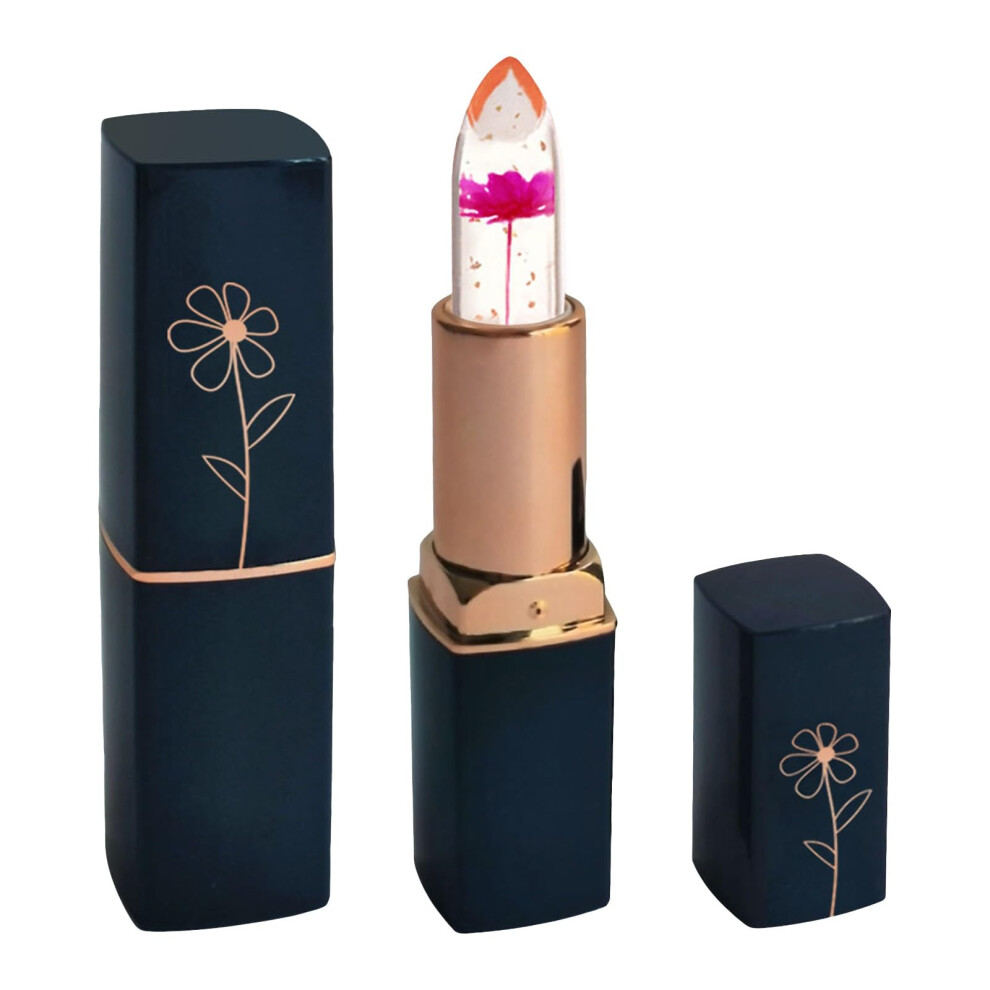 Gold Flower Jelly Lipstick With Leaf, Moisturizing Color Changing Lip Balm, Temperature Sensitive