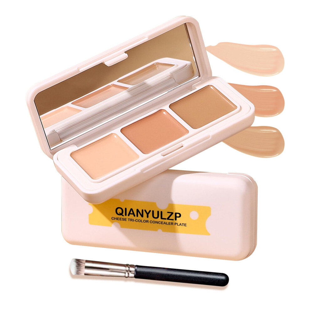 3 Color Concealer Palette with Brush, Long Lasting Color Correcting for Contour and Highlight