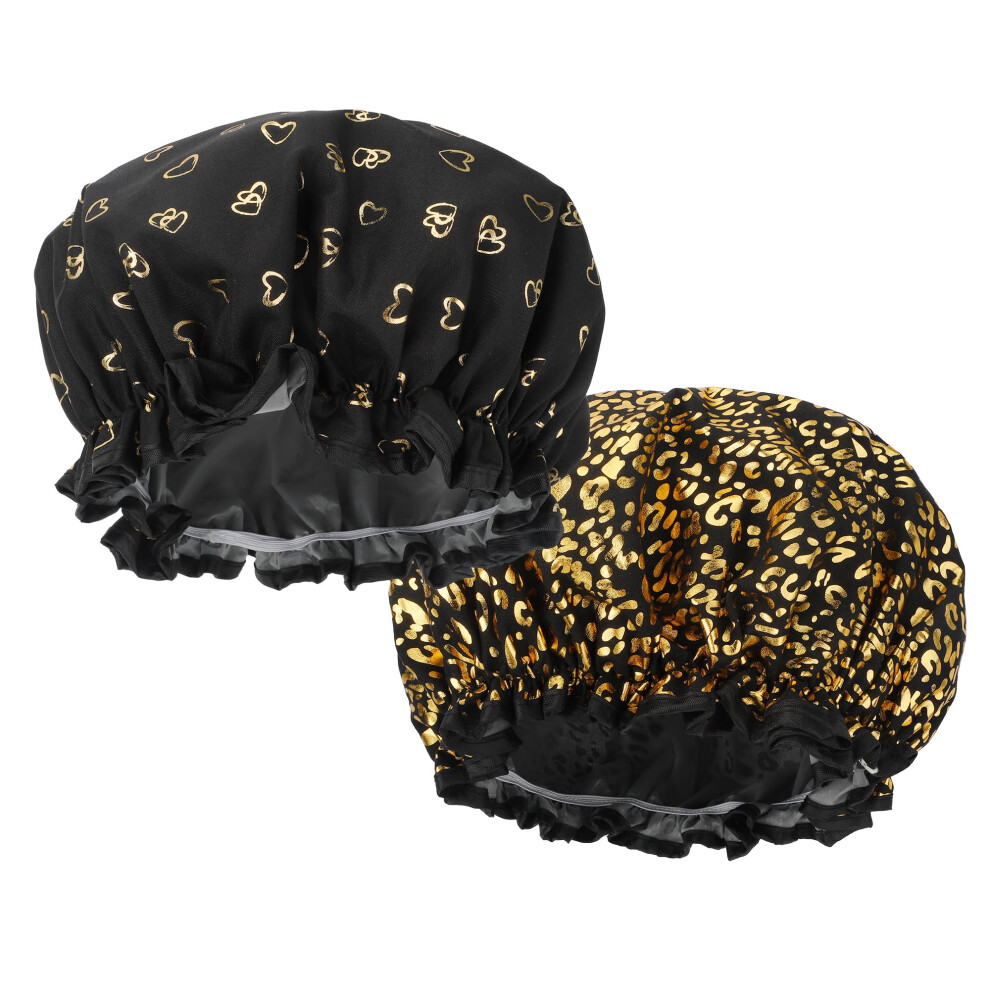 Waterproof Shower Cap for Women with DoubleLayer Protection, Reusable Elastic Fit for All Hair Types
