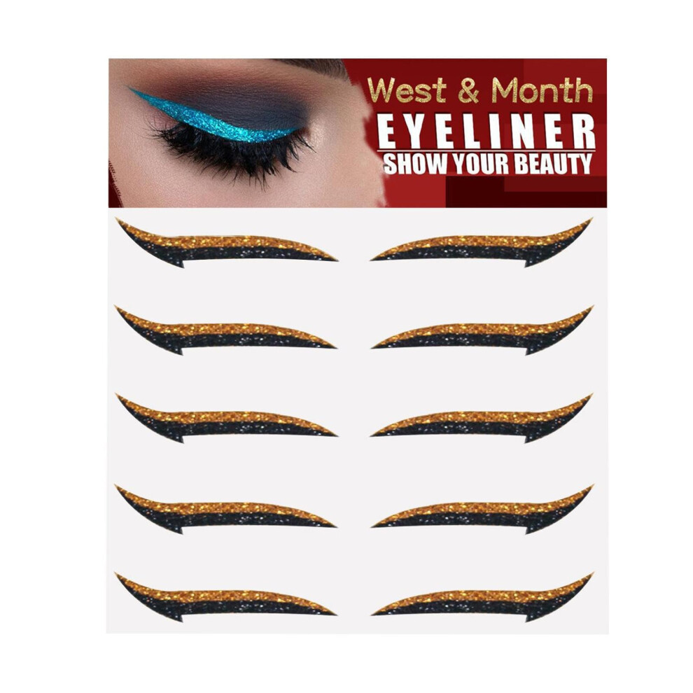 Orange Glitter Eyeliner Stickers 5 Pairs Self Adhesive Reusable Longlasting Sparkle For Eyes And Parties