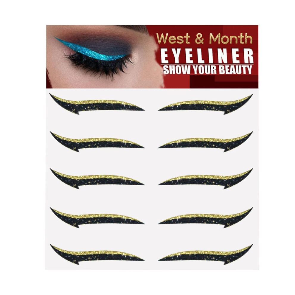Gold Glitter Eyeliner Stickers Selfadhesive Reusable Decals For Festival Eye Makeup 5 Pairs